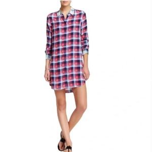 Equipment long sleeve plaid silk shirtdress button front light weight